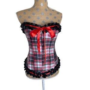 Plaid Vaacodor Corset Hook Eye Lolita Vamp Bustier Ruffle Fairycore Coquette Lar